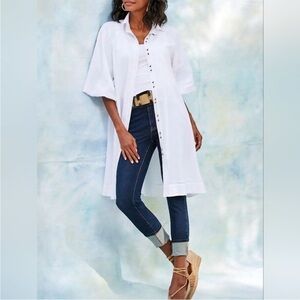 Soft Surroundings White Button-down Dress with Balloon Sleeves size Small+